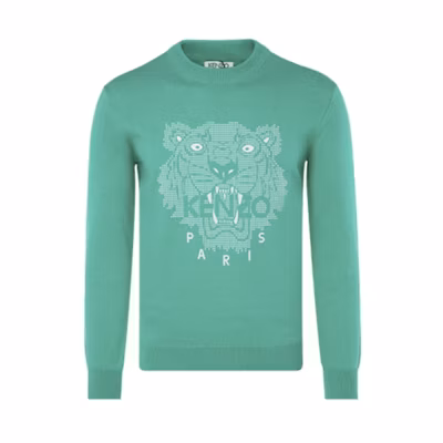 KENZO Green Knit Sweater with Tiger Logo and Lettering for Men FA55PU5003XB-58