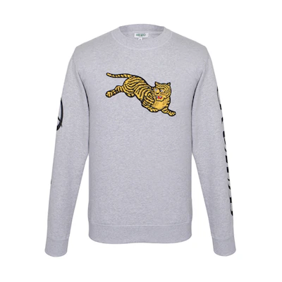 KENZO Grey Crewneck Sweatshirt with Jumping Tiger Design F86-5SW090-4XL-94