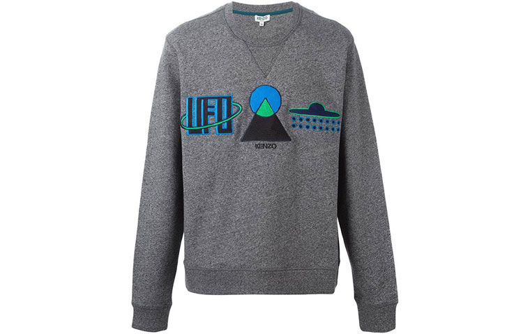 Kenzo Grey Crewneck Sweatshirt with Printed Design Long Sleeve F565SW0934MA-69
