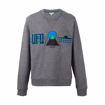 Kenzo Grey Crewneck Sweatshirt with Printed Design Long Sleeve F565SW0934MA-69