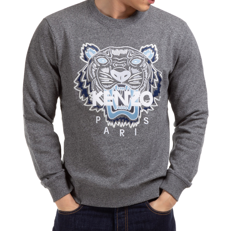 Sizing KENZO Abu-abu Sweatshirt Katun Bordir Harimau FA5-5SW001-4XA-98