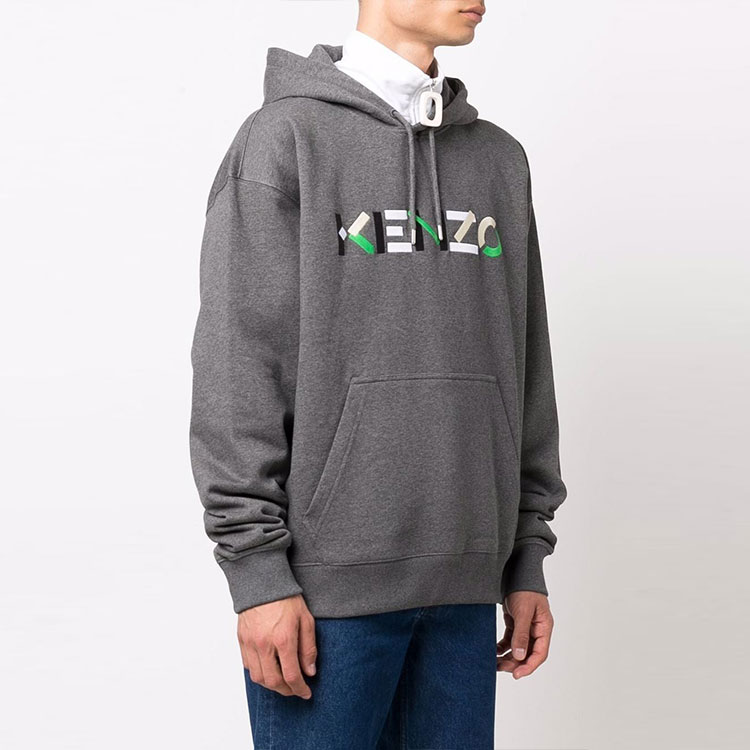 Shop Kenzo Hoodie Abu-Abu dengan Logo Print FB55SW5394MO-96