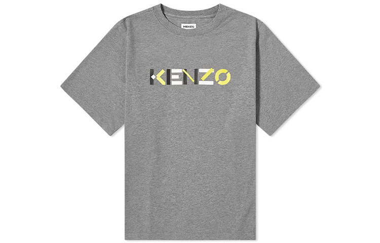 KENZO Grey Logo Graphic Crewneck Short Sleeve T-Shirt for Men. FA65TS0554SK-95