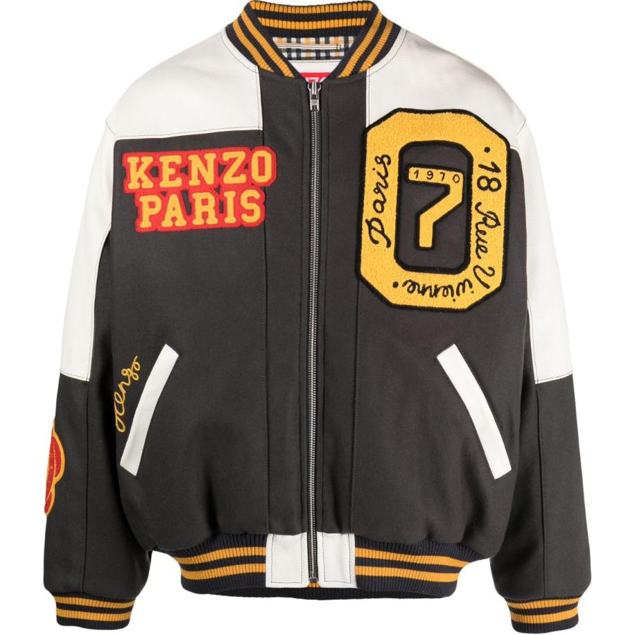 KENZO Grey Patchwork Zip-Up Jacket with Crew Neck FD65BL1409OH-98