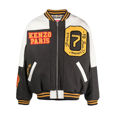 KENZO Grey Patchwork Zip-Up Jacket with Crew Neck FD65BL1409OH-98