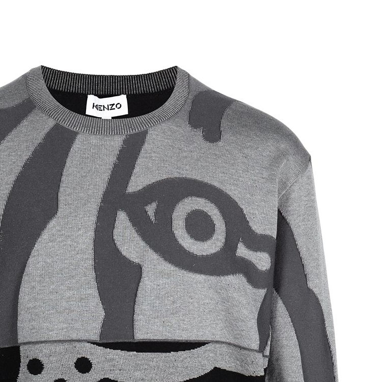 Sizing KENZO Grey Printed Crewneck Pullover Sweatshirt Casual Style FB65PU6403TC-93
