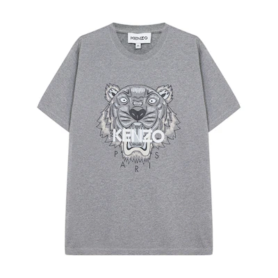 KENZO Grey Short Sleeve T-Shirt with Tiger Head Print. FB65TS0204YA-95