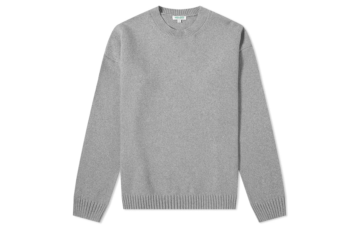 KENZO Grey Solid Crewneck Long Sleeve Knit Pullover Sweater F965PU2043BA-93