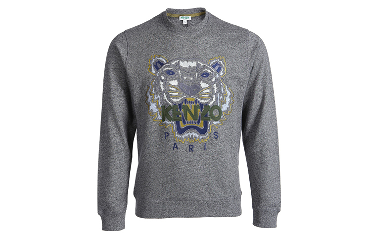 Kenzo Grey Tiger Head Sweatshirt Grey Yellow Accents F765SW0014XC-98