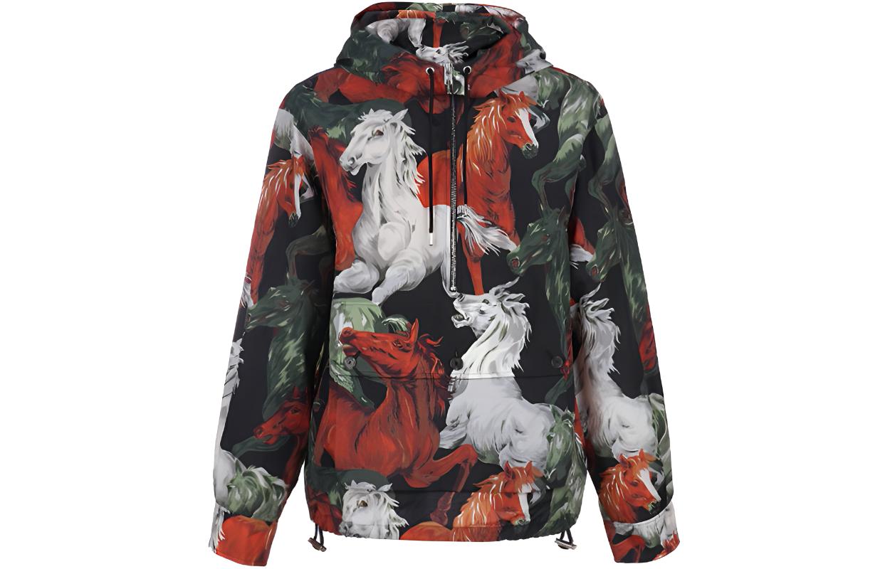 KENZO Horse Print Hoodie Multicolor in Army Green FA65BL0499PC-17