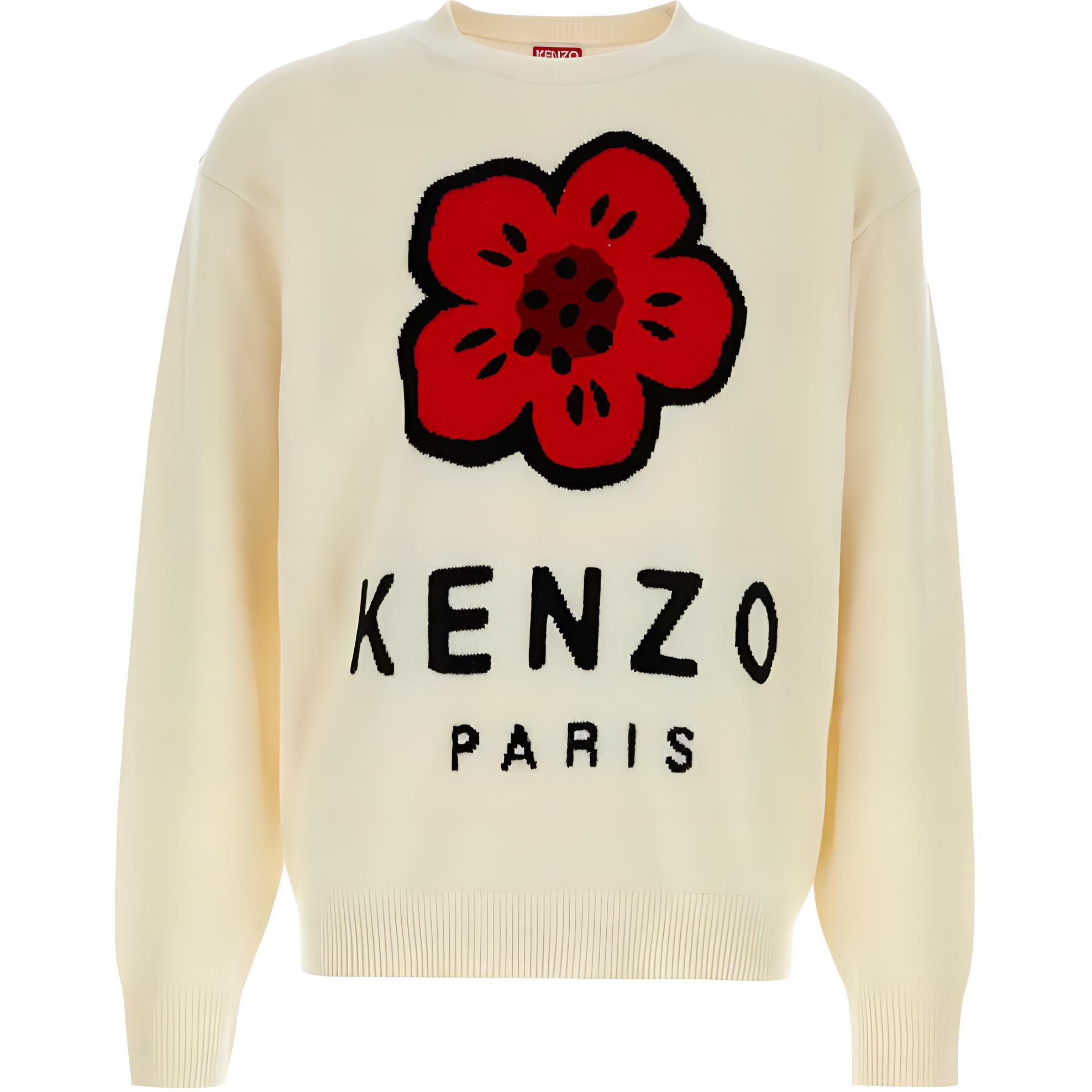 KENZO Ivory  Crewneck Printed Slim Fit Sweater Long Sleeve Pullover. FE65PU4873LD-02