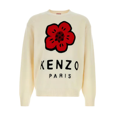 KENZO Ivory Crewneck Printed Slim Fit Sweater Long Sleeve Pullover. FE65PU4873LD-02