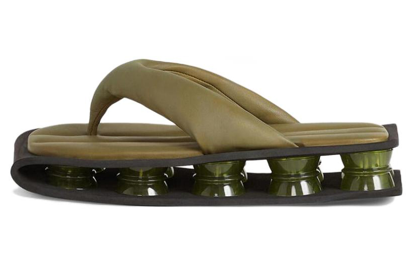 Kenzo KENZO 'Kenzori Quilted Leather Slides Military Green'