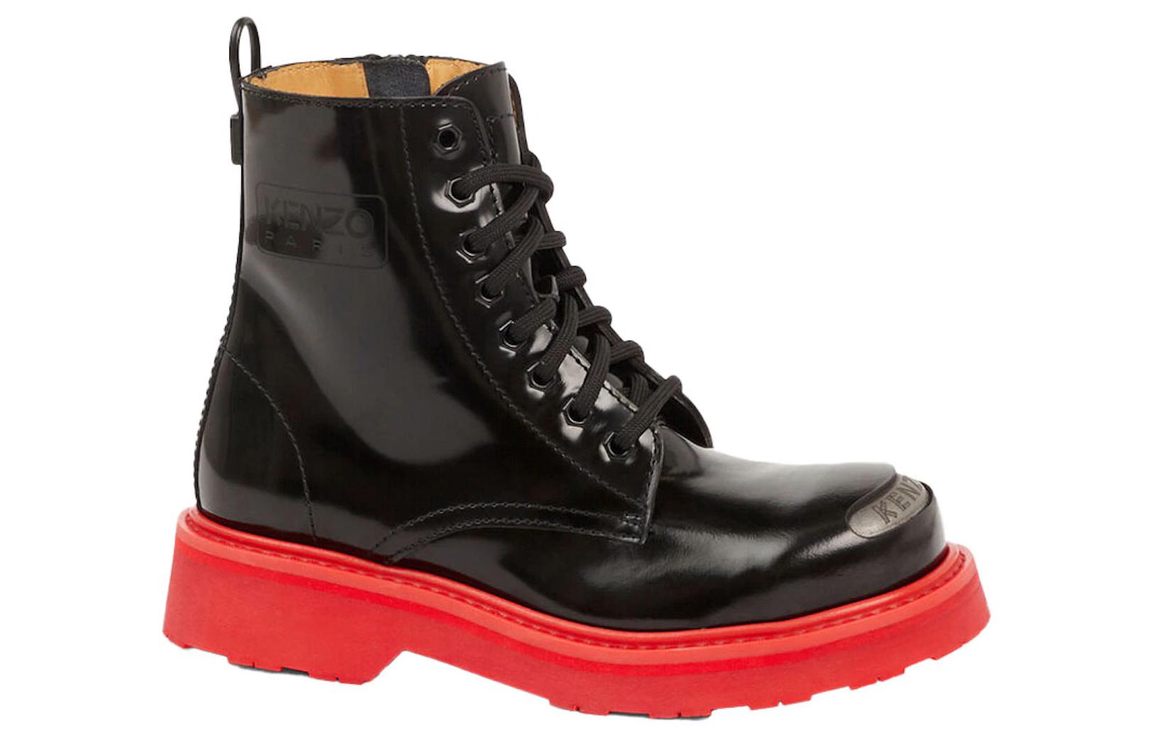Kenzo Kenzosmile Leather Fashion Strap Ankle Boots 'Black Red' 圖 2