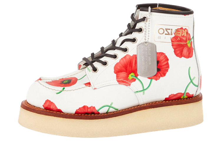 Kenzo Leather Floral Lace-Up Boots 'White' FC65BT701L71.01