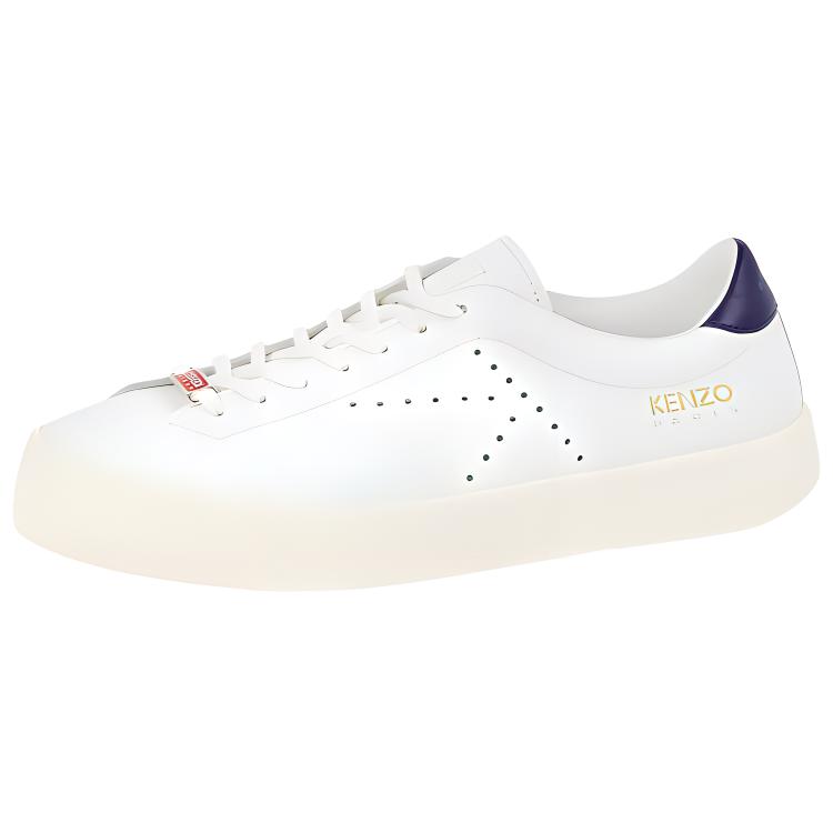 Buy 겐조 화이트 블루 가죽 로우탑 스니커즈 FC65SN030L50.01