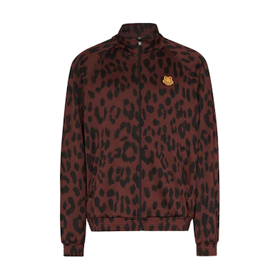 KENZO Leopard Print Zip Jacket in Red Brown FA65BL7314CA-23