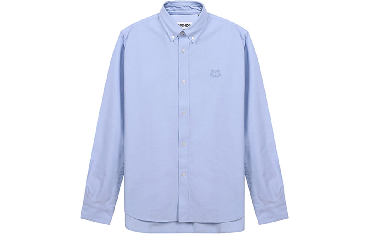 KENZO Light Blue Cotton Long Sleeve Shirt with Small Tiger Head FA65CH4001LD-63