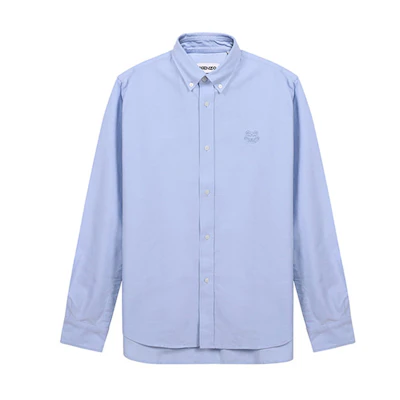 KENZO Light Blue Cotton Long Sleeve Shirt with Small Tiger Head FA65CH4001LD-63