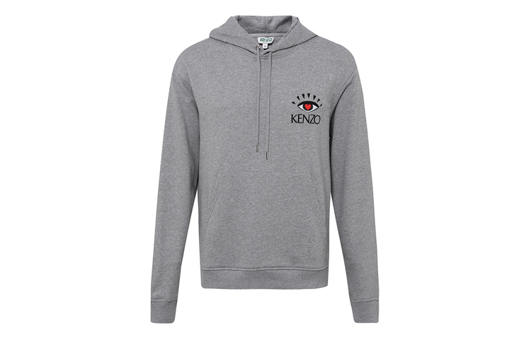 KENZO Light Gray Hoodie with Heart Eye Embroidery and Pockets F955SW4264X4-94