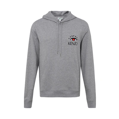 KENZO Light Gray Hoodie with Heart Eye Embroidery and Pockets F955SW4264X4-94