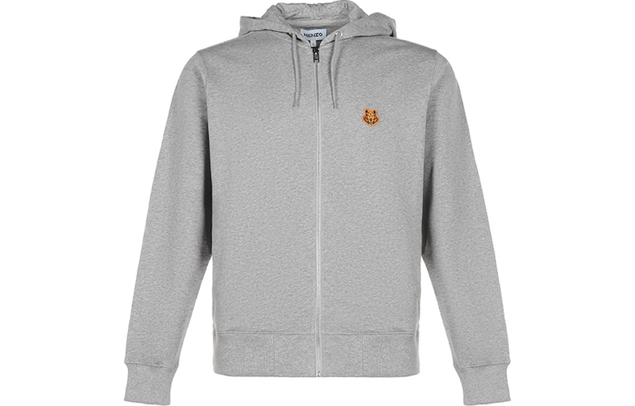 KENZO Light Grey Cotton Zip Hoodie with Tiger Head Design FA65BL7214MD-94