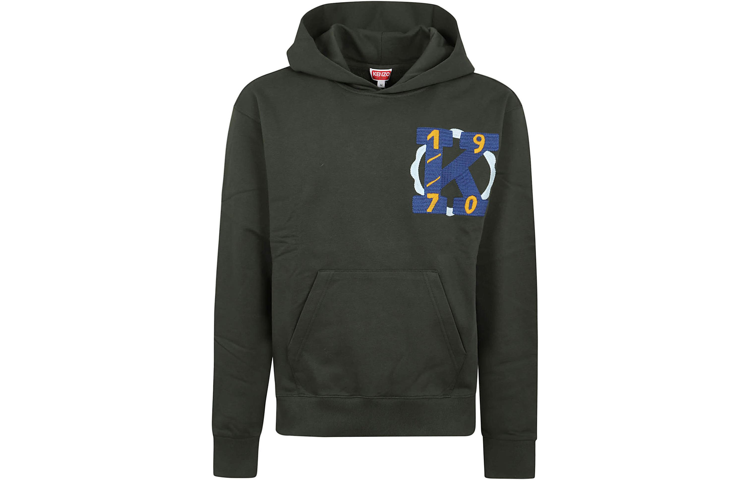 KENZO Logo Graphic Hoodie in Dark Khaki FE55SW1754MF-51