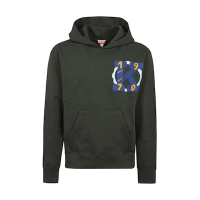 KENZO Logo Graphic Hoodie in Dark Khaki FE55SW1754MF-51