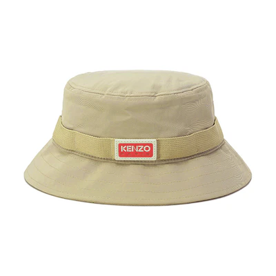 KENZO Logo Patch Cotton Bucket Hat Khaki - Unisex Outdoor Casual Style FC65AC204F3011