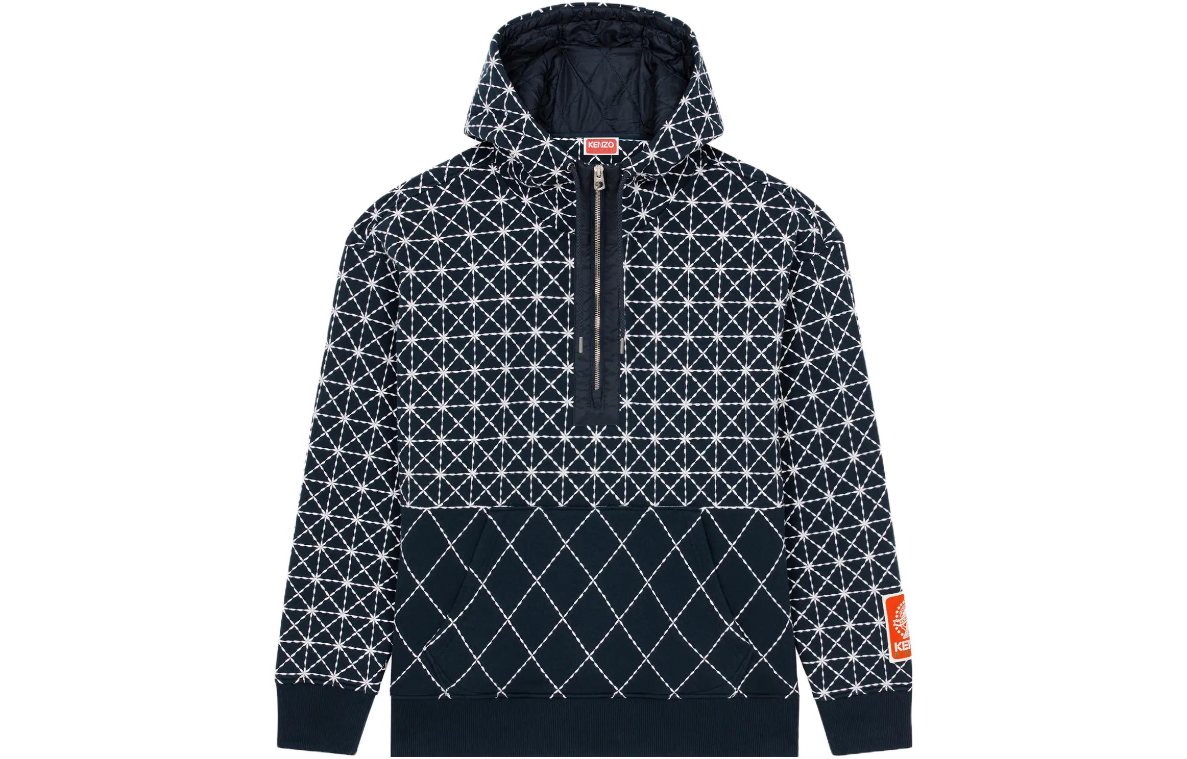 KENZO Logo Patch Relaxed Fit Blue Hoodie for Men FD65SW0654MB-77