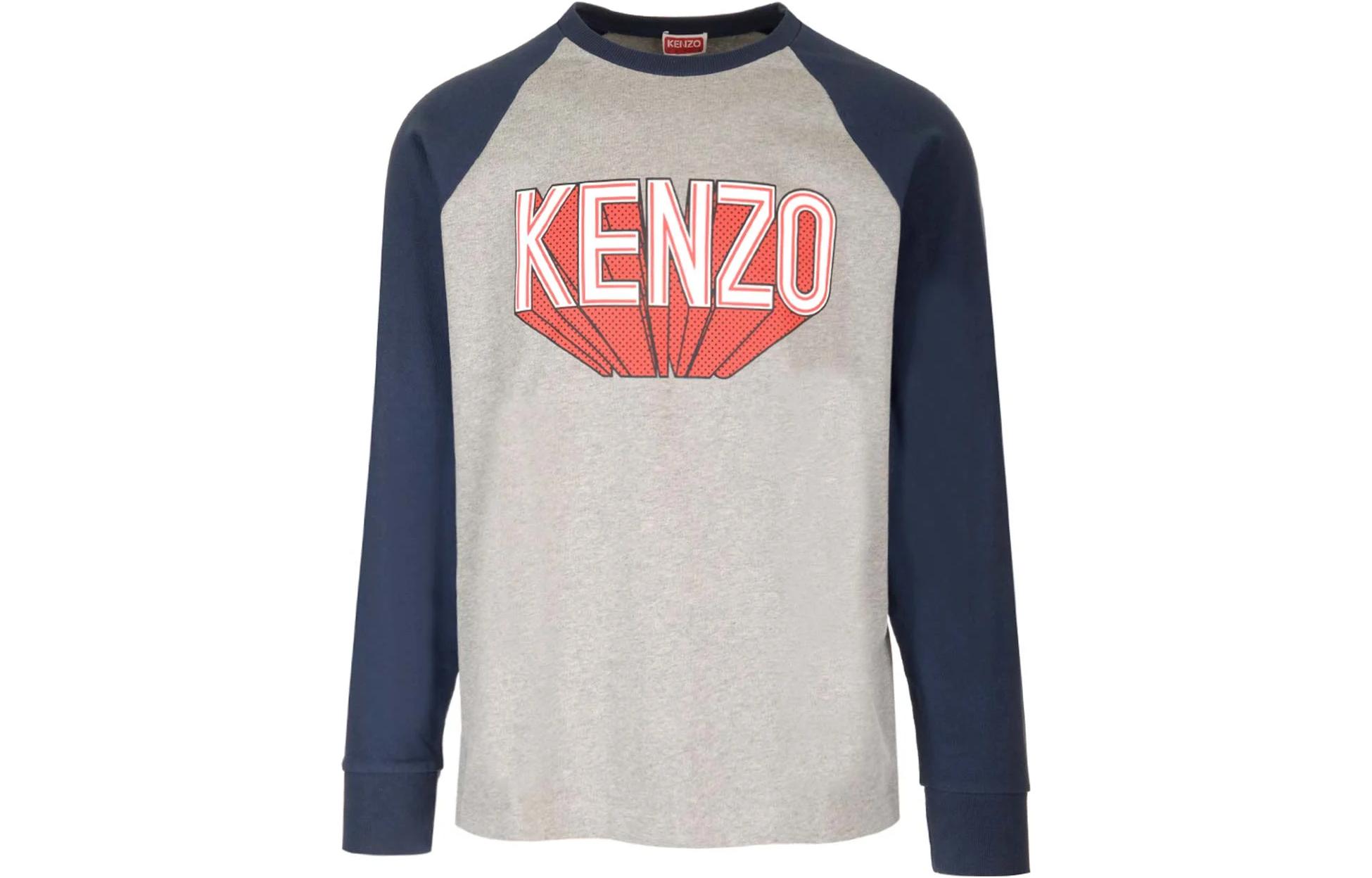 KENZO Logo Print Crewneck Long Sleeve Tee  Grey FD65TS1054SI-94