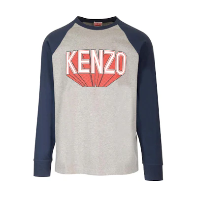 KENZO Logo Print Crewneck Long Sleeve Tee Grey FD65TS1054SI-94