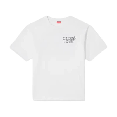 KENZO Logo Print Loose Fit Crewneck T-Shirt Grey White - SS24. FE65TS2984SI-02