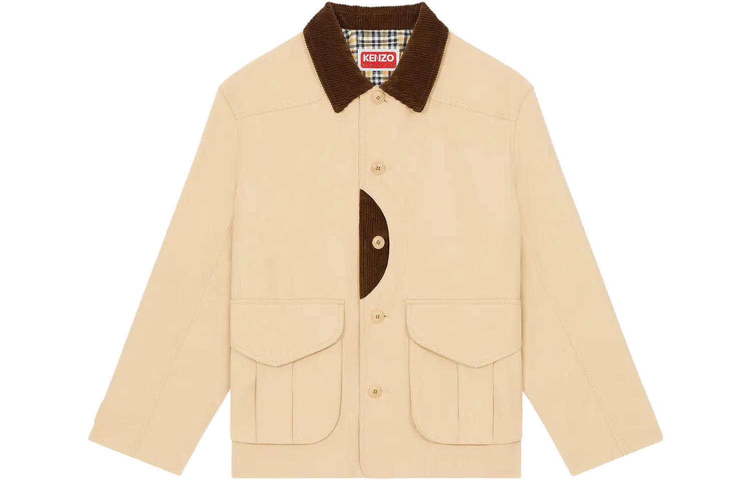 KENZO Logo Print Patchwork Button-Up Jacket Camel Color FD65VE2269OA-12