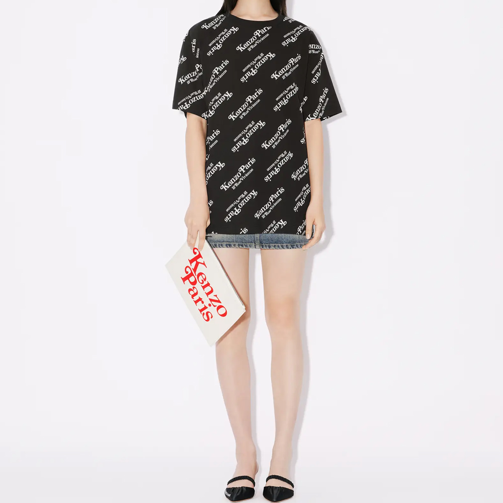 Shop KENZO Logo印花男女寬鬆短袖圓領T恤 FE58TS0044SY-02