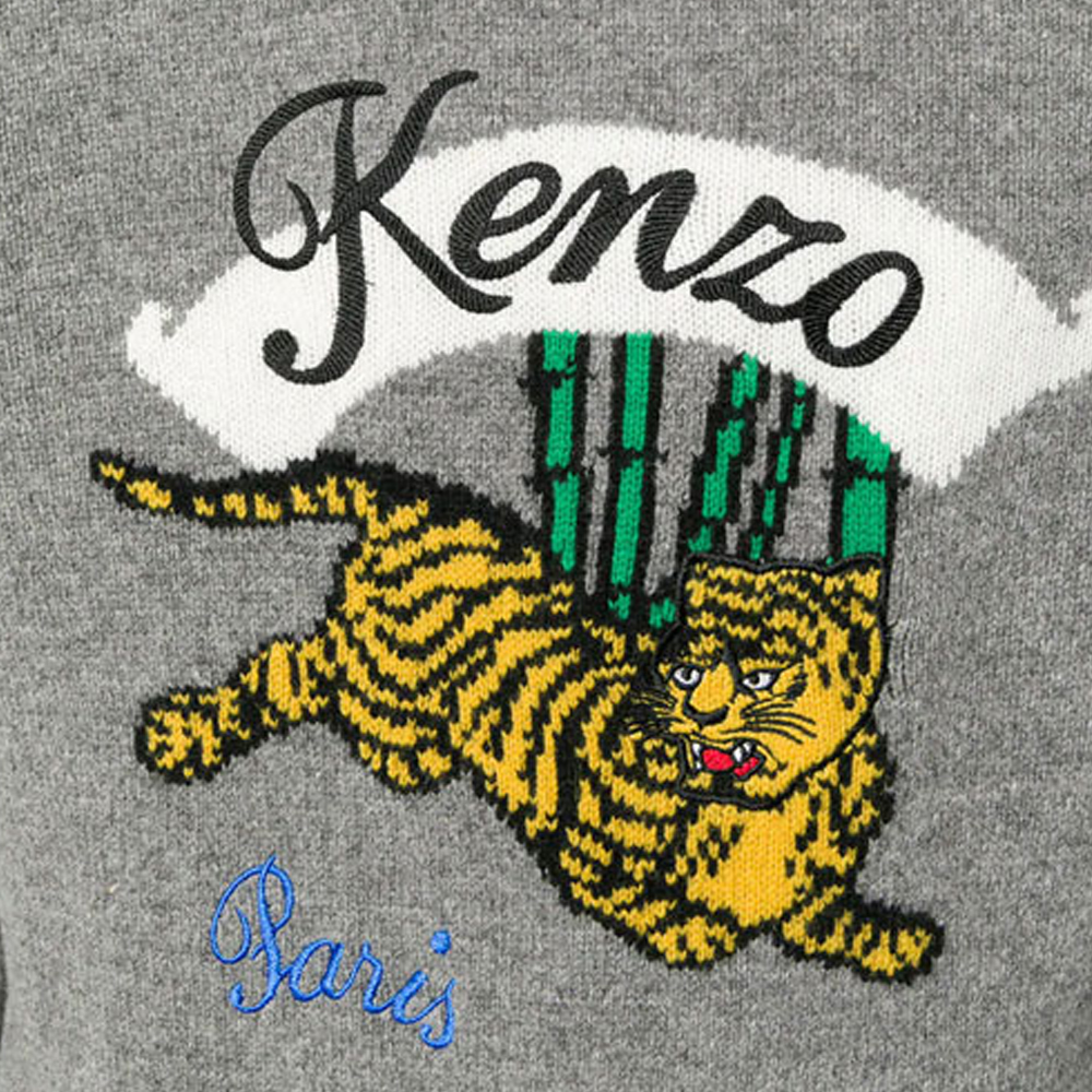 Details for KENZO 刺繡虎頭標誌灰色圓領毛衣 F865PU2573XC-95
