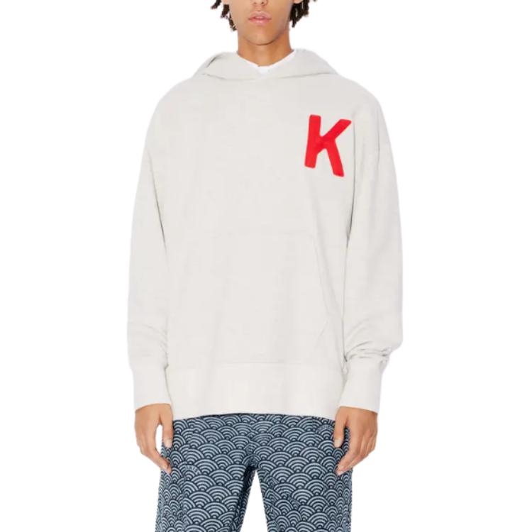 Details for 켄조 럭키 타이거 젠더리스 그레이 롱슬리브 캐주얼 후디 스웻셔츠. FE58SW0114MF-93