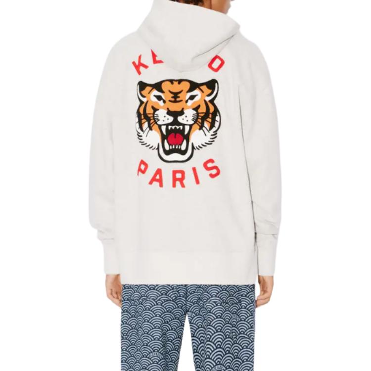 Cheap 켄조 럭키 타이거 젠더리스 그레이 롱슬리브 캐주얼 후디 스웻셔츠. FE58SW0114MF-93