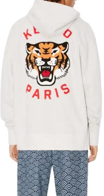 켄조 럭키 타이거 젠더리스 그레이 롱슬리브 캐주얼 후디 스웻셔츠. FE58SW0114MF-93 Cheap 켄조 럭키 타이거 젠더리스 그레이 롱슬리브 캐주얼 후디 스웻셔츠. FE58SW0114MF-93