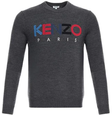 KENZO メンズ クルーネック パリ ロゴ ウール セーター チャコール F965PU2173LC-98 Buy KENZO メンズ クルーネック パリ ロゴ ウール セーター チャコール F965PU2173LC-98