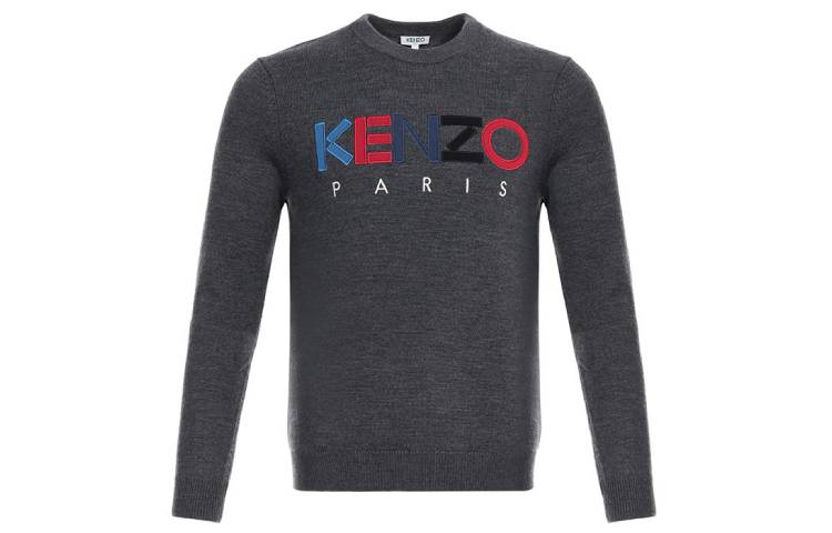 KENZO Men’s Crewneck Paris Logo Wool Sweater in Charcoal F965PU2173LC-98 圖 2