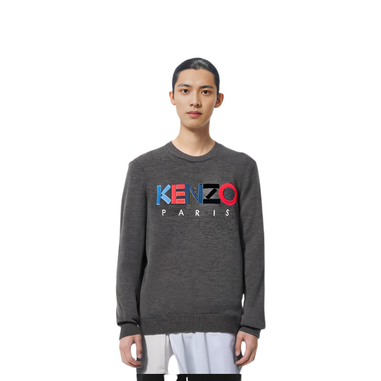 KENZO Men’s Crewneck Paris Logo Wool Sweater in Charcoal F965PU2173LC-98 圖 4