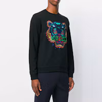 Shop Kenzo 男士黑色刺繡虎頭圓領衫 F765SW0014XR-99
