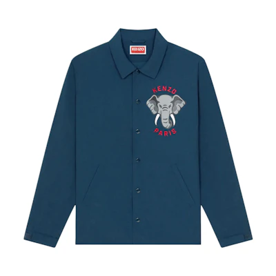 KENZO Midnight Blue Coach Jacket Animal Pattern Embroidery Logo for Men. FE55BL0619NG-77