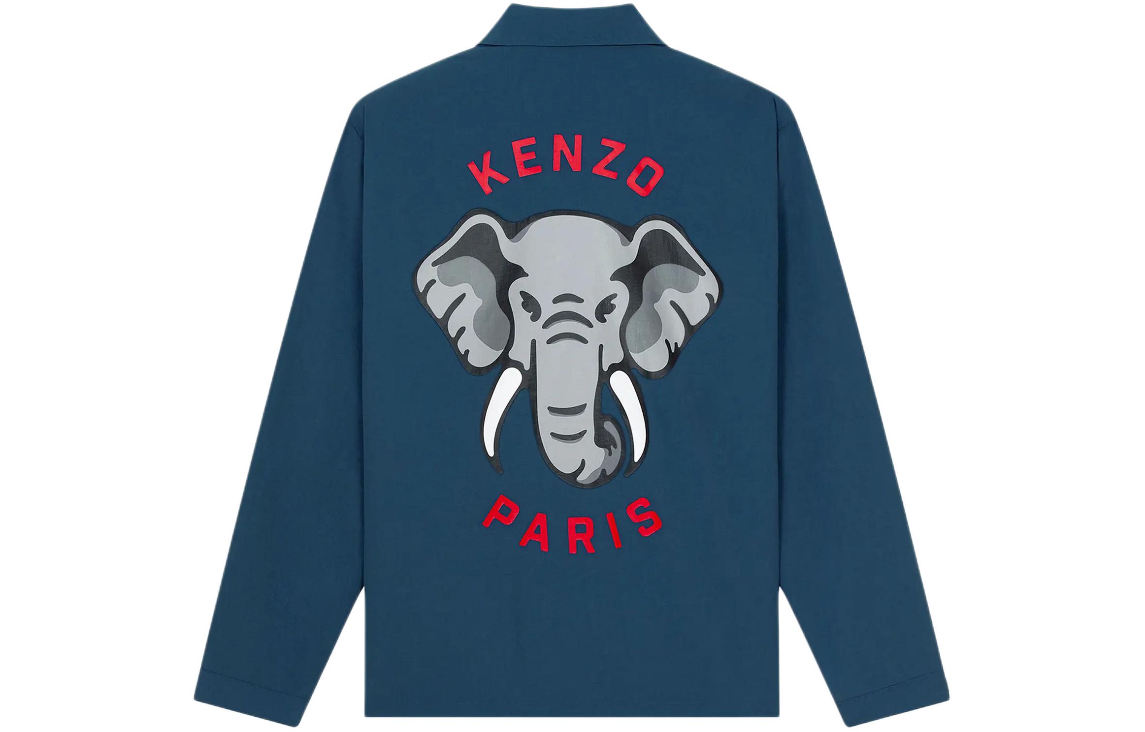 Lookbook KENZO Midnight Blue Coach Jacket Animal Pattern Embroidery Logo for Men. FE55BL0619NG-77