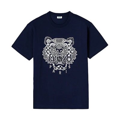 KENZO Midnight Blue Ikat Tie-Dye Tiger Embroidered T-Shirt FA55TS0854YK-77