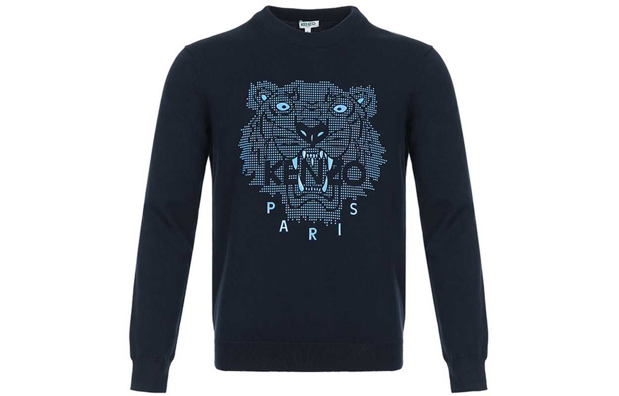 Order KENZO Midnight Blue Tiger Head Crewneck Knit Sweater FA55PU5003XB-77