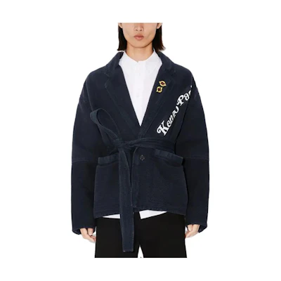 KENZO Navy Blue Letter Print Cinched Waist Casual Jacket FE55VE2279OS-77