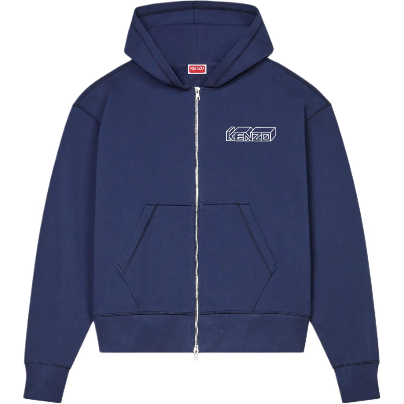 KENZO Navy Blue Letter Print Loose Fit Zip-Up Hoodie FE65SW2144MF-77