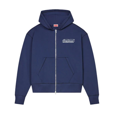 KENZO Navy Blue Letter Print Loose Fit Zip-Up Hoodie FE65SW2144MF-77